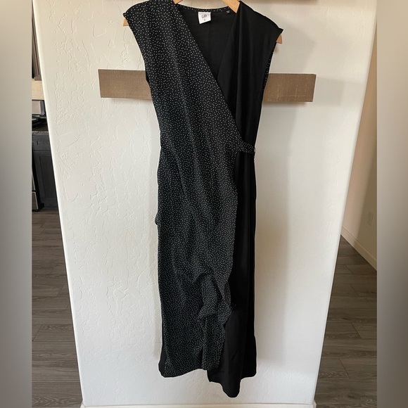 Cabi| black & white polka dot disco midi wrap dress, two tone•••XS, EXCELLENT - Picture 4 of 8
